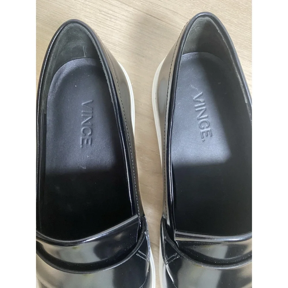 Vince Women's Coventry Black Patent Leather Slip On Kiltie Loafers Shoes Size 6‎